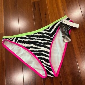 New NWT California Waves‎ Neon Bikini Swim Bottom Zebra Animal Print Size Large